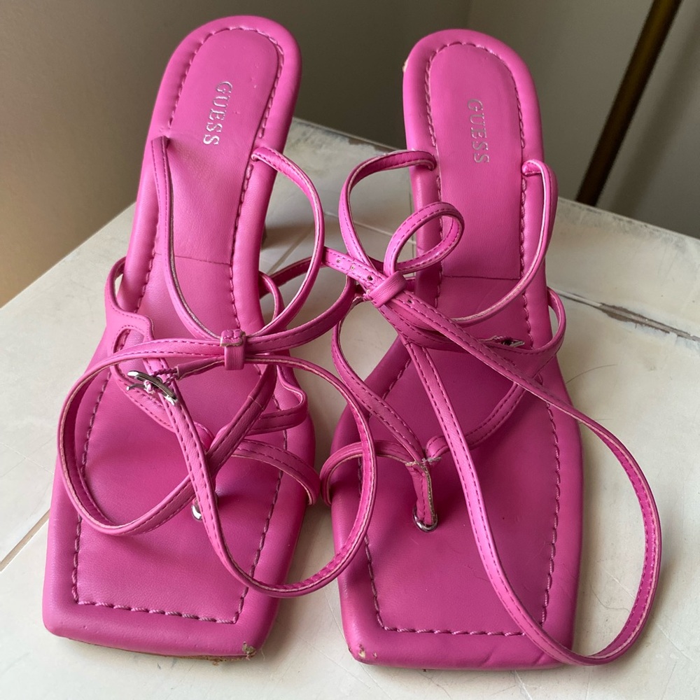 Guess hot pink straps heeled sandals us 9